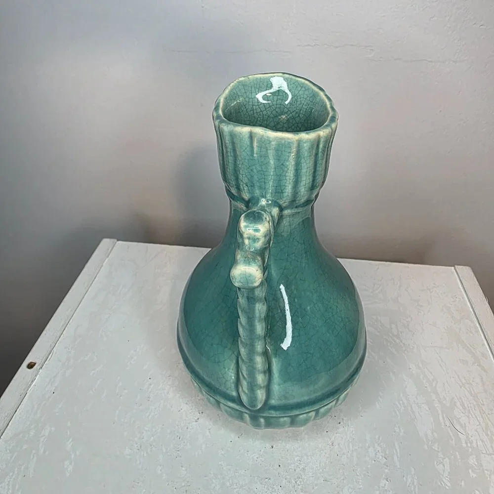 Vintage McCoy Pottery Twisted Rope Handle Pitcher